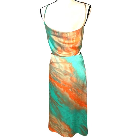 Coastal Resortwear Satin Midi Dress Medium Tie Dye Cut-Out Strappy Back ACOA - Picture 1 of 12